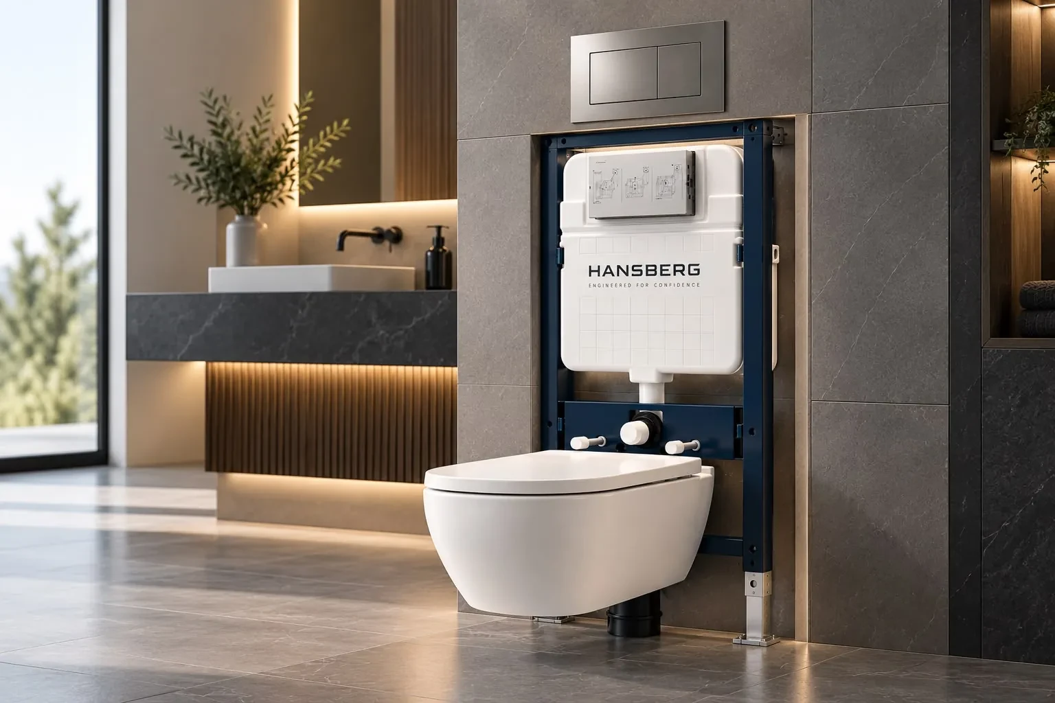 Craftsman's hands precision-working a polished metal bathroom fixture